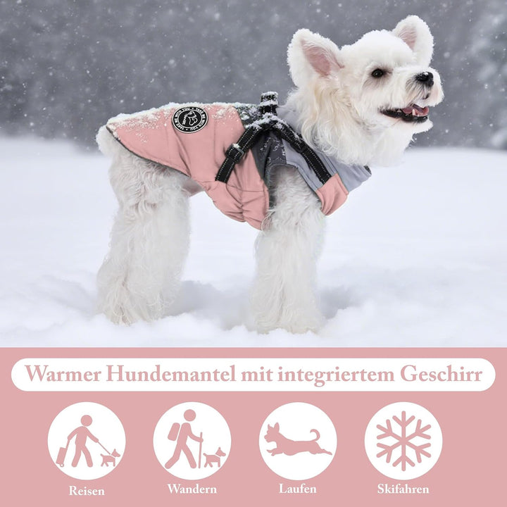 Hundejacken für den Winter Winddicht Wasserdicht 2 in 1 Outfit Kaltwettermantel Hundewestengeschirr