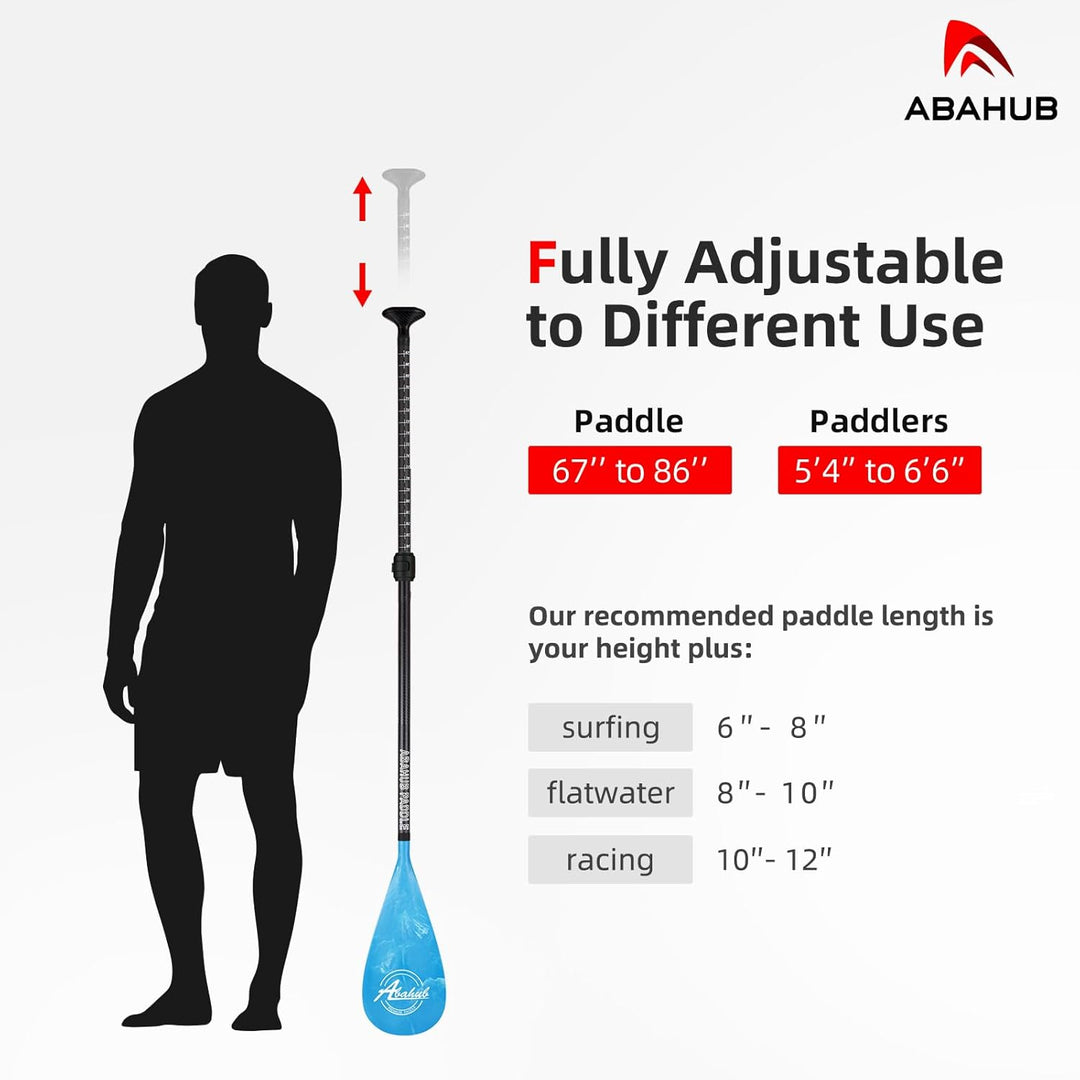 Abahub 3teilig Carbon SUP Paddel mit Paddeltasche Stand Up Teleskoppaddel 170-218cm Karbonschaft+Kun