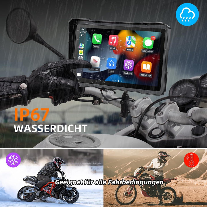 7 Zoll Motorrad Display mit Wireless CarPlay & Android Auto, 1000 Nits Helles Motorrad Navi Touchscr