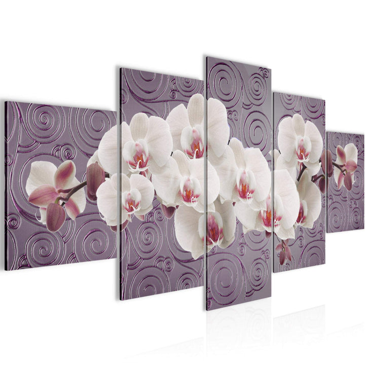 Runa Art Wandbilder Blumen Orchidee 5 Teilig Bild auf Vlies Leinwand Deko Wohnzimmer Abstrakt Violet