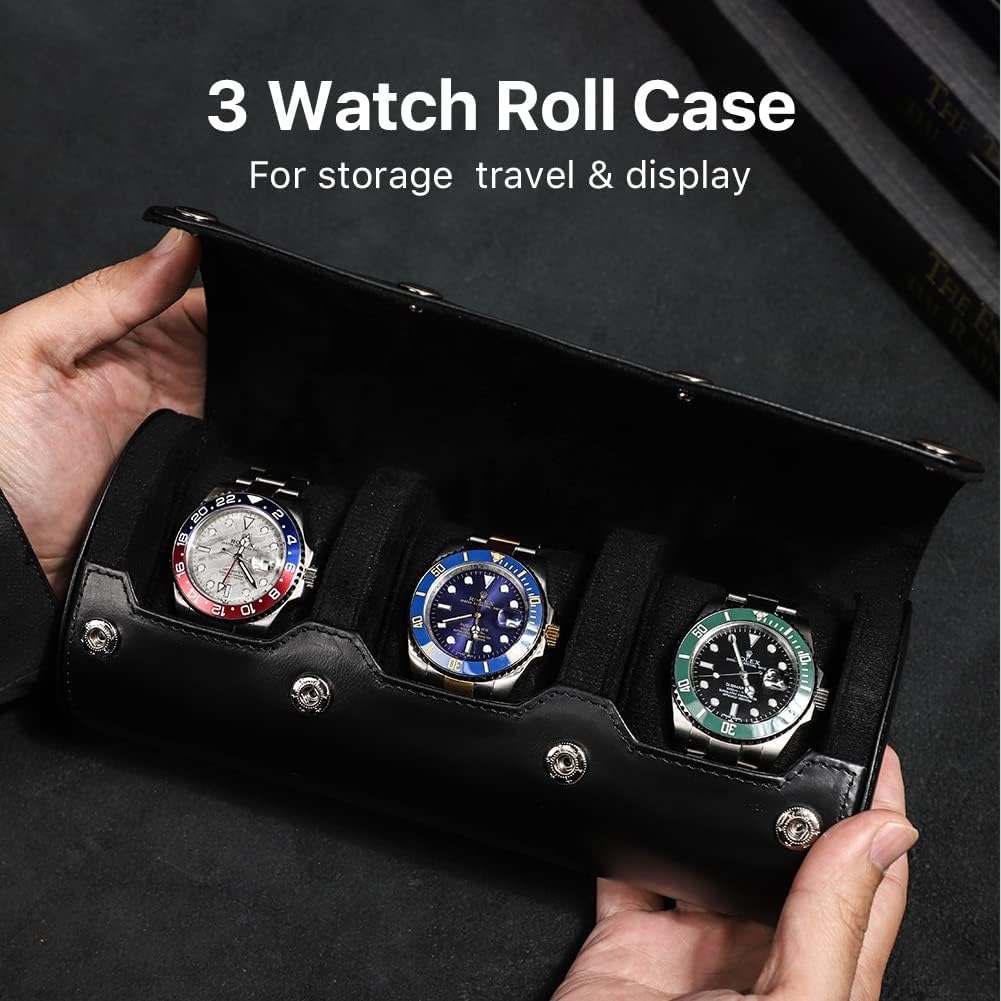 Hiram Uhren-Reiseetui für Herren, 3 Uhren, handgefertigt, echtes Leder, Aufbewahrungsbox, flexibles