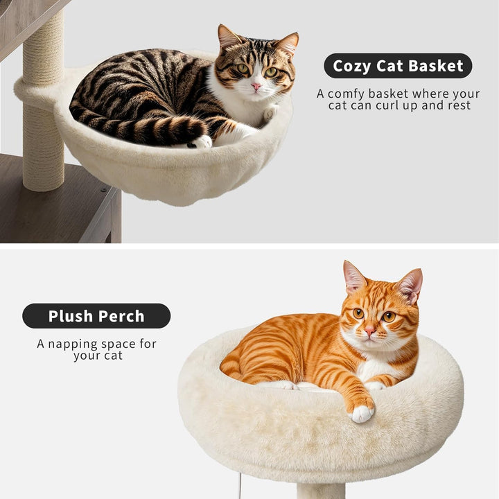 Katzenbaum Mit Katzenklo Schrank, 146 cm Hoch, Katzenhaus Aus Holz Mit Kratzbaum, HäNgeball, Katzenr