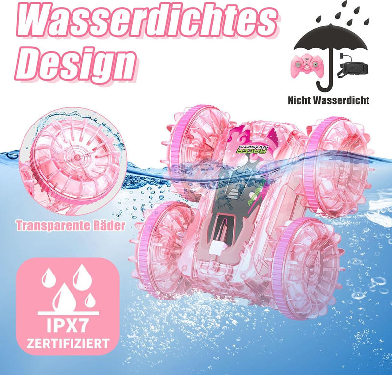 AmazeFun Amphibienfahrzeug Ferngesteuertes Auto ab 4 5 6 7 8 9 10 Jahre Mädchen Spiele RC Auto Indoo