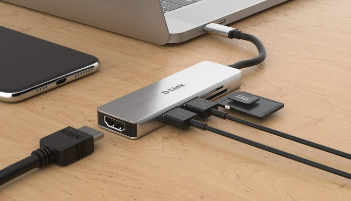 D-Link DUB-M530 USB Typ C Hub 5 in 1 USB C Adapter mit HDMI 4K und 1080p 2 USB 3.0/USB2.0 Ports SD-K