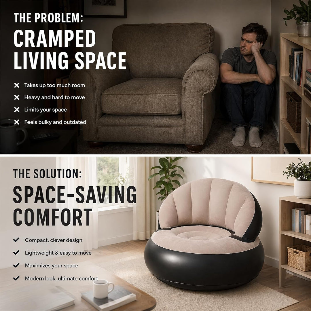 Aufblasbares Sofa mit Fusspumpe, Luftsofa Aufblasbar, 77×77×58 cm Aufblasbare Couch Beflockt, Aufbla