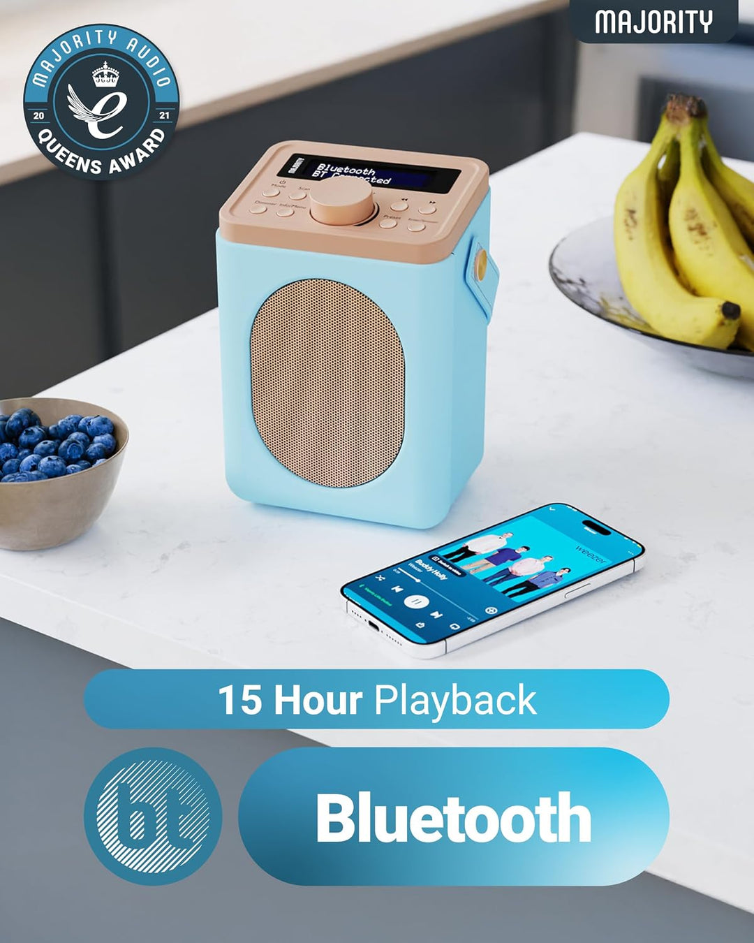 MAJORITY Little Shelford DAB Plus Radio | Küchenradio UKW mit Bluetooth | Radio Batteriebetrieben mi