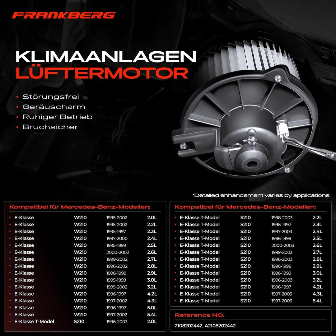Frankberg Innenraumgebläse Gebläsemotor Kompatibel mit W210 S210 E200 E220 E240 E320 E430 2.0L-5.4L