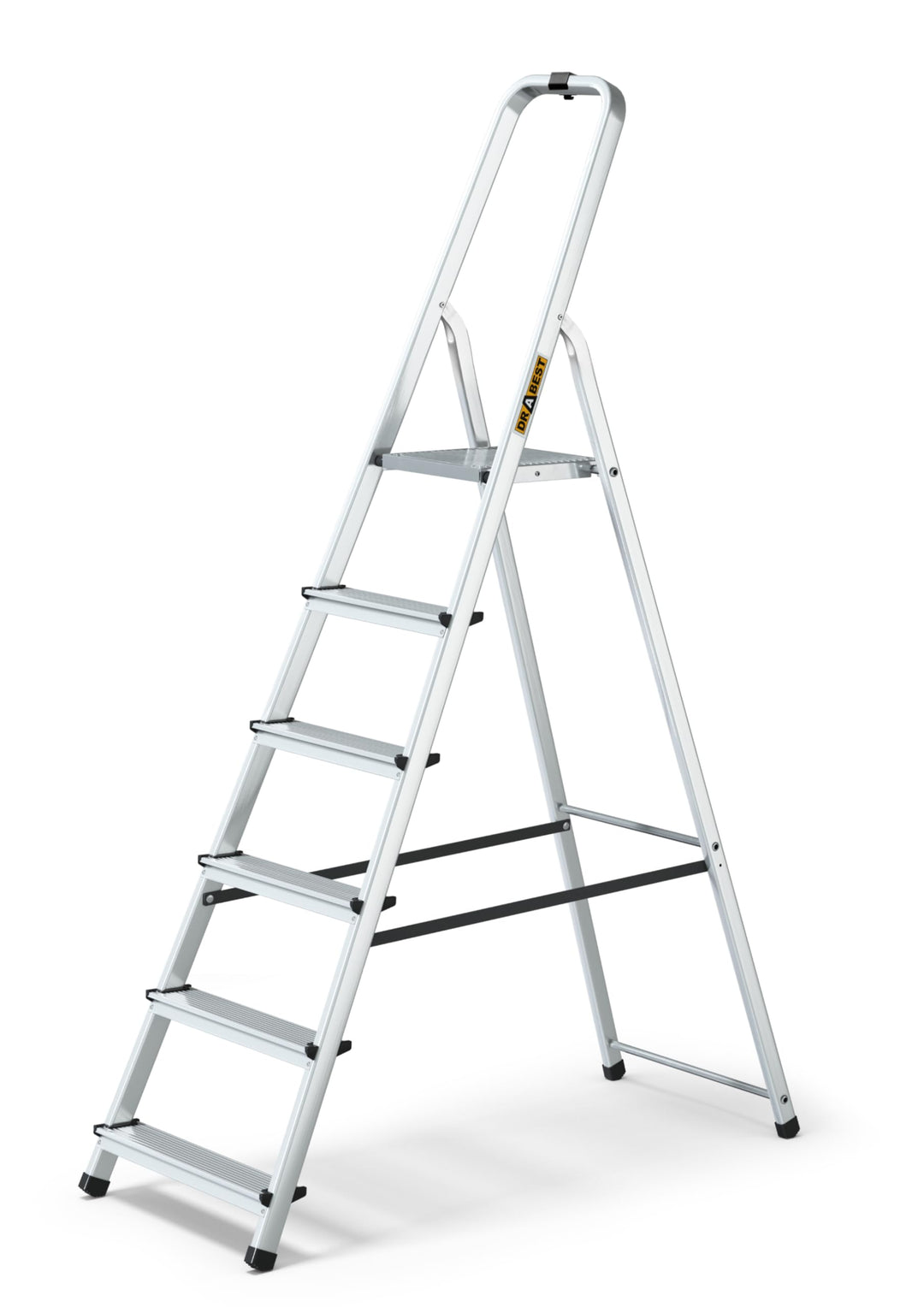 DRABEST Trittleiter Klappbar Alu Leiter 6 Stufen Stehleiter Haushaltsleiter Belastbar bis 125 kg Meh