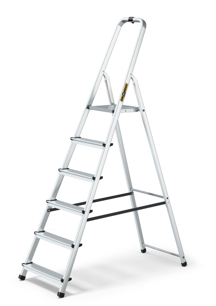 DRABEST Trittleiter Klappbar Alu Leiter 6 Stufen Stehleiter Haushaltsleiter Belastbar bis 125 kg Meh