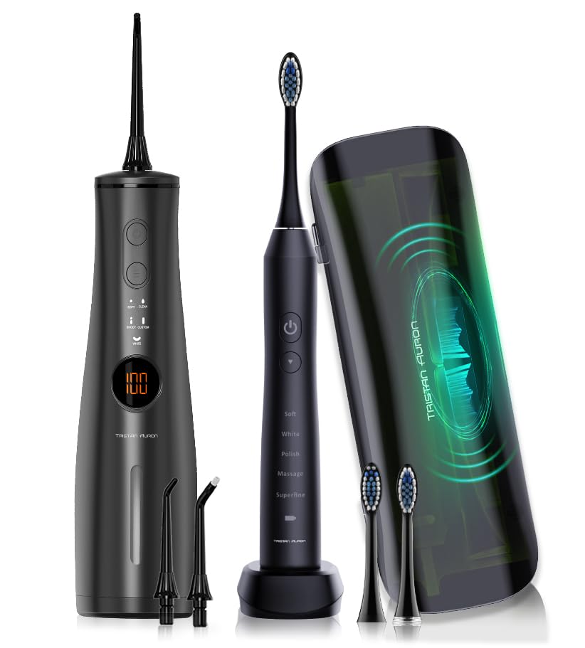 Tristan Auron Business Class Set – Schallzahnbürste & Projet Munddusche – 2 Bürstenaufsätze, 2 Ersat
