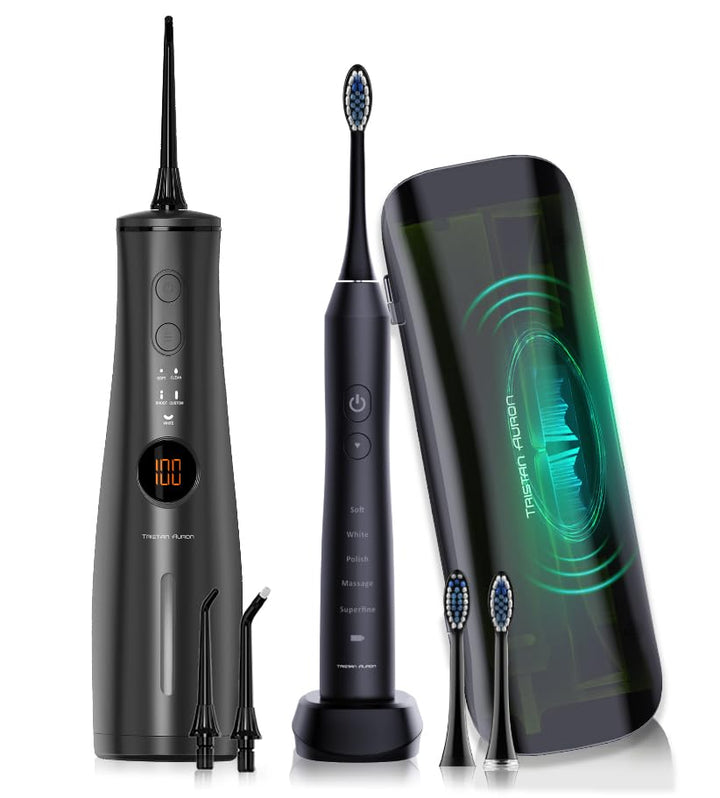 Tristan Auron Business Class Set – Schallzahnbürste & Projet Munddusche – 2 Bürstenaufsätze, 2 Ersat