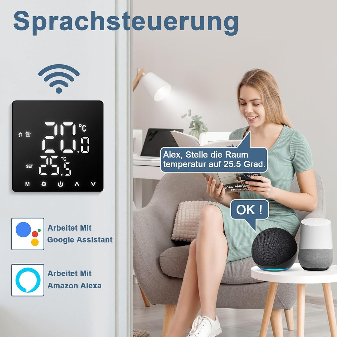 CNBINGO Smart Thermostat Unterputz mit Fühler, Digitaler Raumthermostat für Elektrische Heizung, kom