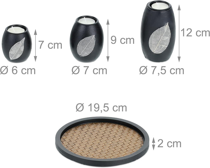 Relaxdays Teelichthalter Set mit Tablett & Steinen, Ø 19,5 cm, Tischdeko Wohn- & Esszimmer, Kerzenha