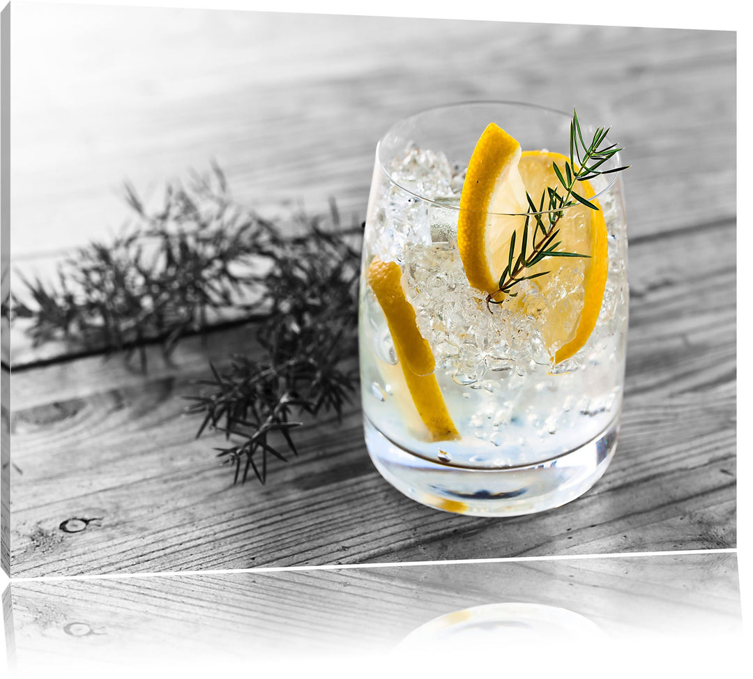 Drink garniert mit Zitrone und Rosmarin schwarz/weiss Format: 100x70 auf Leinwand, XXL riesige Bilde