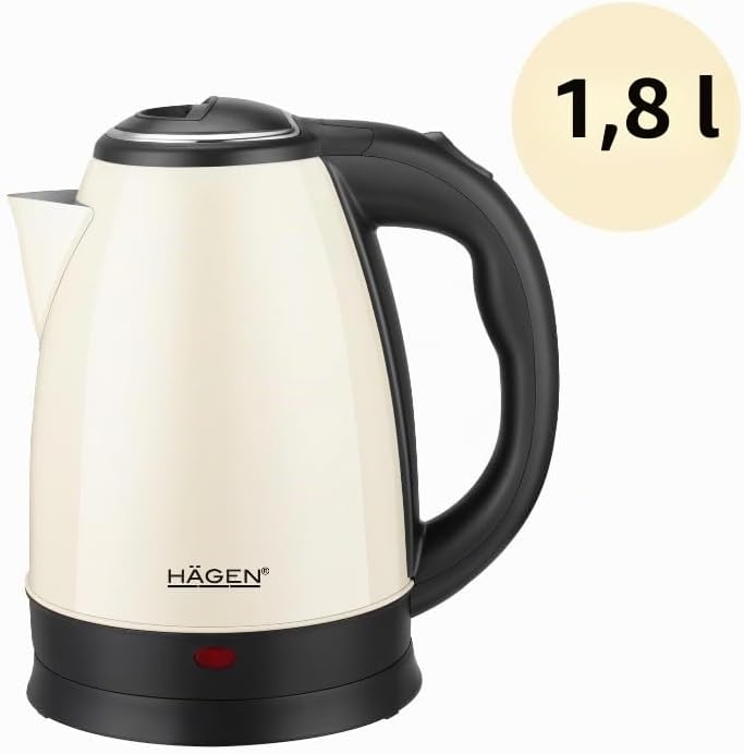Hagen, Kompakter elektrischer Wasserkocher aus Edelstahl, Elegantes Design, 360° Basis, Kapazität 1,