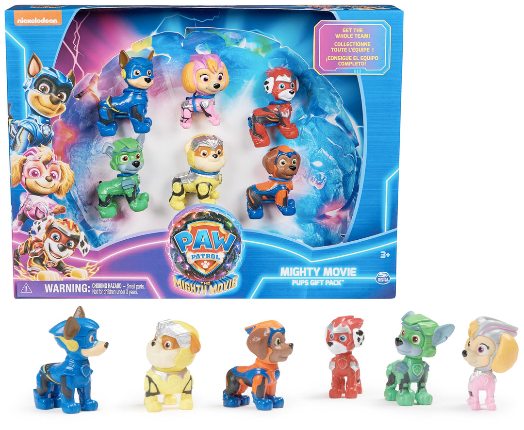 Paw Patrol: Der Mighty Kinofilm, Geschenkset mit 6 Superhelden-Spielfiguren, Spielzeug geeignet für