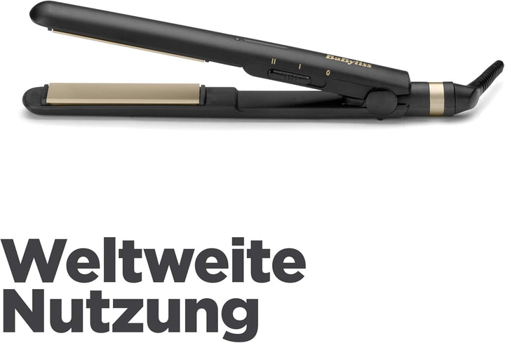 BaByliss Ceramic Straight Hair Glätteisen -Styler zum Glätten und Locken, Universalspannung für Reis