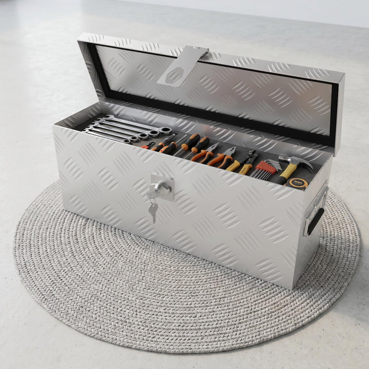 18L Alubox Aluminium Werkzeugkiste Transportbox, stossfest & wasserdicht mit Verriegelungssystem, Si