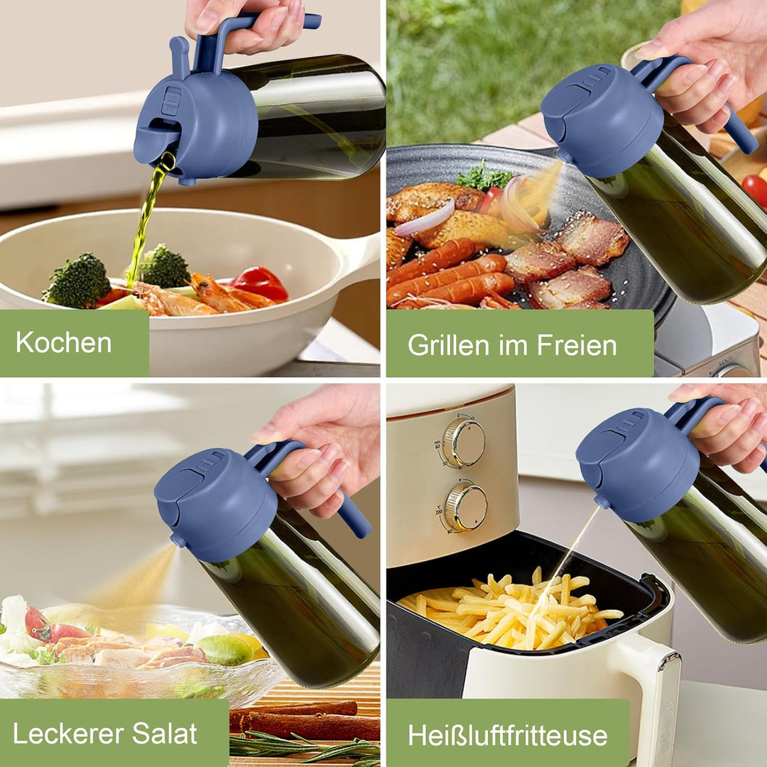 YARRAMATE 2 Stück 470ml Ölsprüher zum Kochen, 2-in-1 UV Schutz ölzerstäuber für die Küche, hochwerti