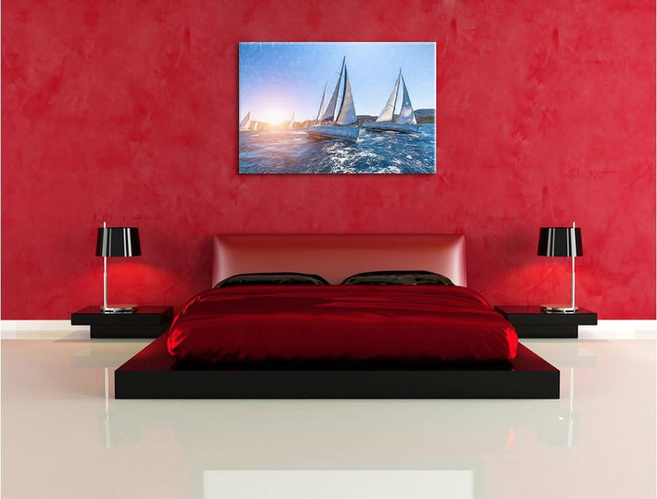 Pixxprint Luxusyachten bei Segelregatta als Leinwandbild/Grösse: 100x70 / Wandbild/Kunstdruck/fertig