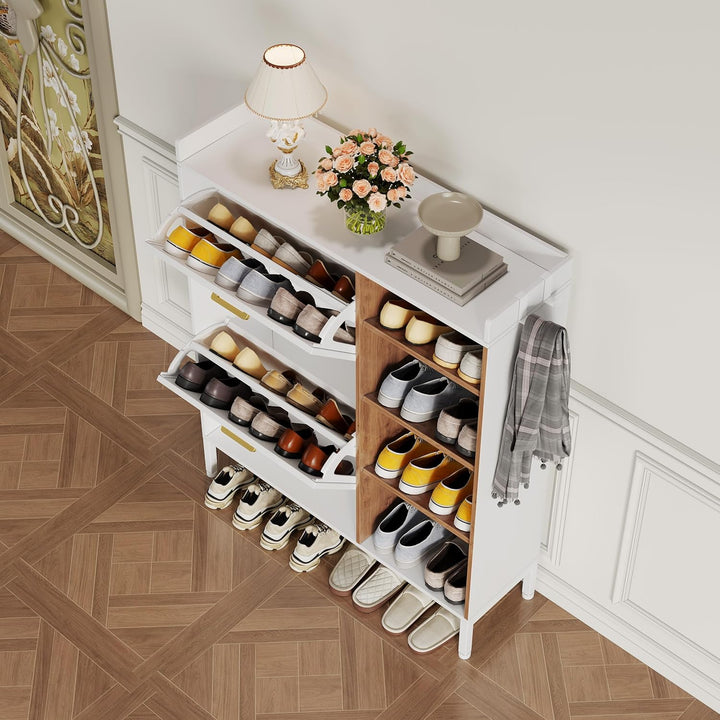 Schuhschrank mit 2 Klappen Schmal Schuhschrank mit 2 Flip-Schuhregal und 4 Ablagefächer platzsparend