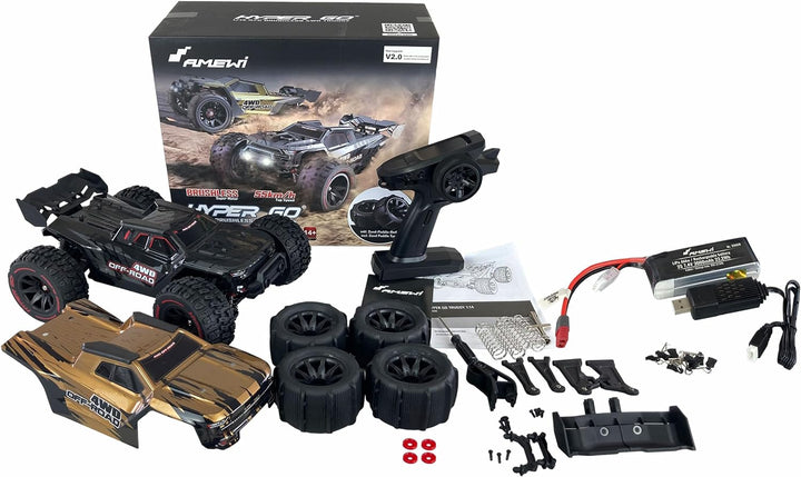 Amewi 22659 Hyper GO Truggy brushless 4WD 1:14 RTR schwarz inkl. inkl. Wheelie-Bar, Ersatzteile, Gol