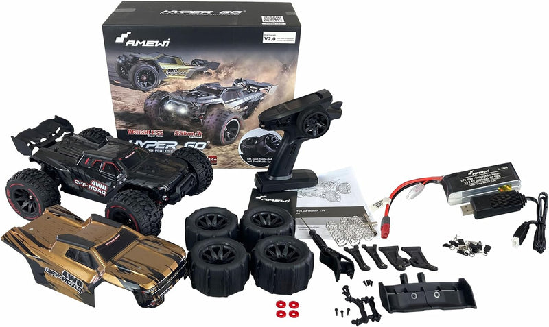 Amewi 22659 Hyper GO Truggy brushless 4WD 1:14 RTR schwarz inkl. inkl. Wheelie-Bar, Ersatzteile, Gol