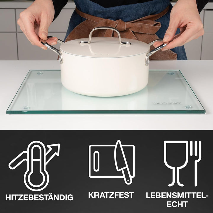 Moritz & Moritz Glasschneidebrett 40x30 cm - Kratzfestes & hygienisches Schneidebrett aus Sicherheit