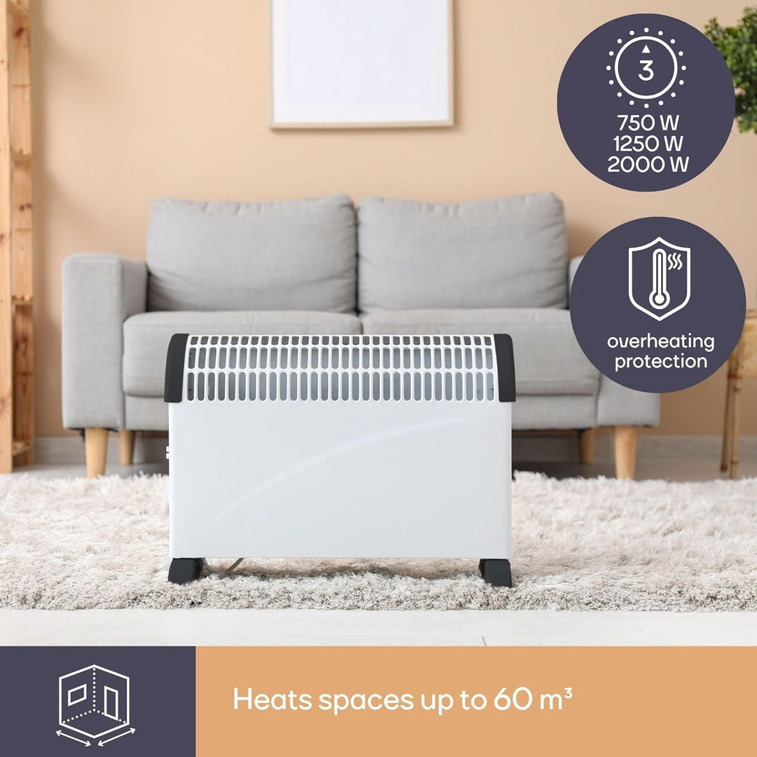 2000W Elektroheizung / 3 Stufen Konvektor mit Thermostat & Überhitzungsschutz,