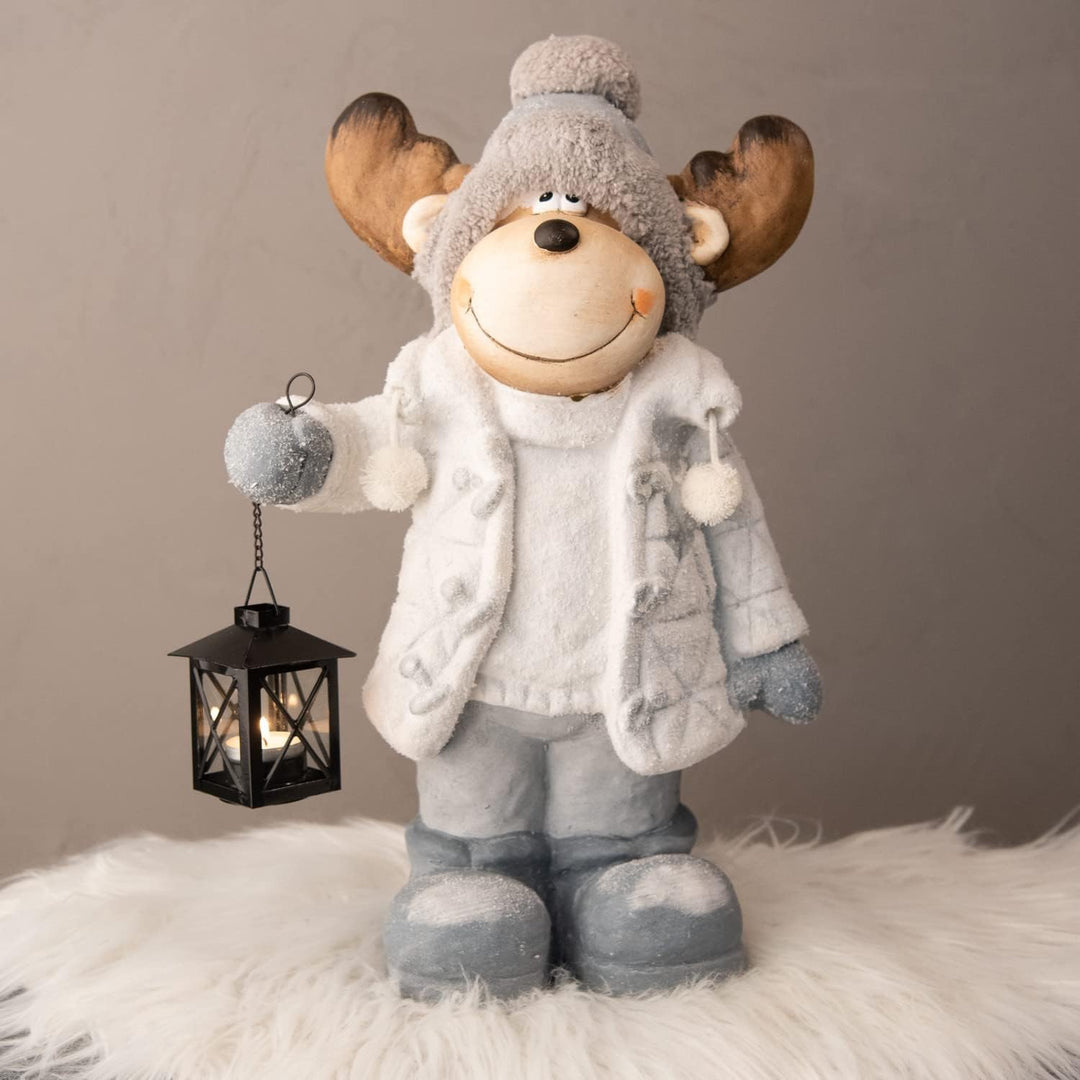 Weihnachtsdeko Elch 40cm Figuren mit Laterne Weihnachtsfiguren für aussen beleuchtete XXL Dekofigure