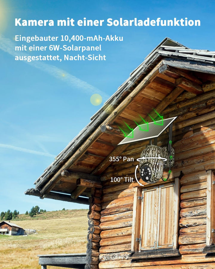 4G Wildkamera mit SIM Karte, 2K Solar Wildkamera mit Handyübertragung APP, Überwachungskamera mit Be