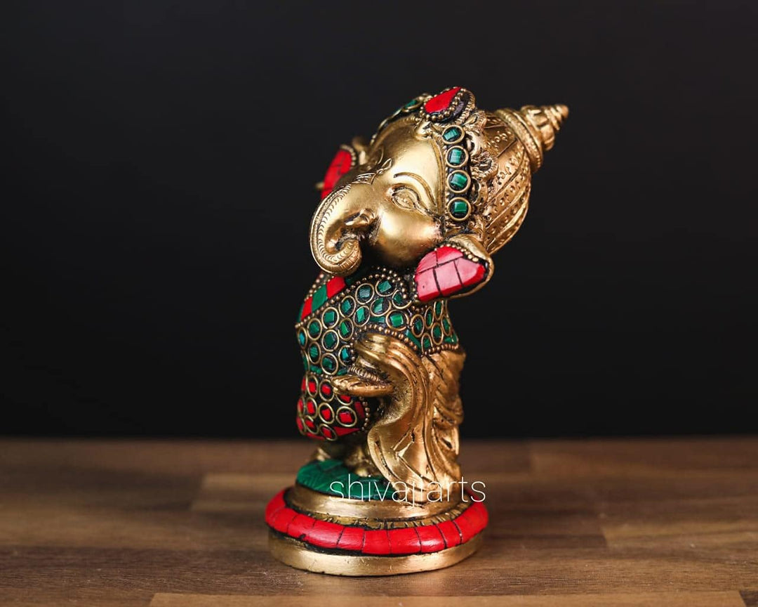 SHIVAJI ARTS Baby Ganesha Statue, 14 cm, Messing Inlay Arbeit Ganesh-Statue, Geschenk für Baby, nied