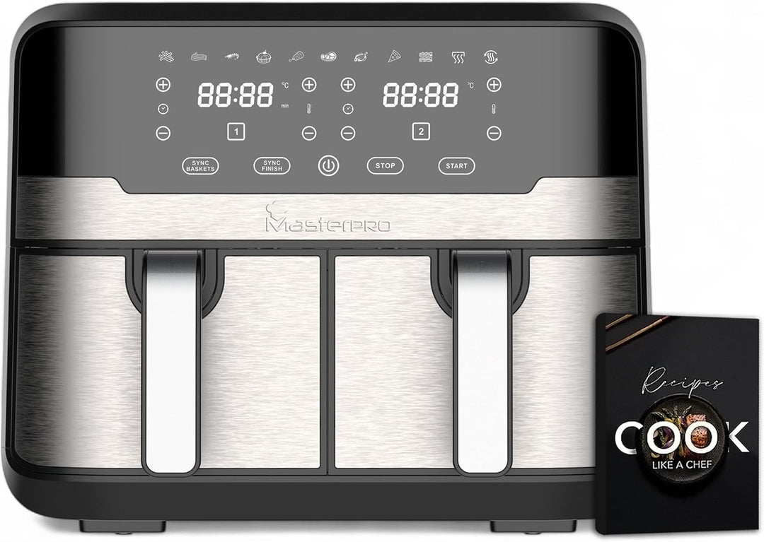 MasterPRO Rocket Duo 900 | Hot Air Fryer Double | Black | 9L Capacity and 2100W Power | LED Touch Sc