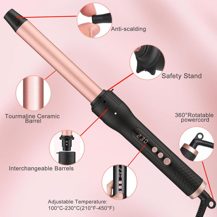 Lockenstab 5 in 1, Lockenstäbe 3 Fässer Welleneisen Set mit austauschbaren Keramik Lockenstab 13-32m
