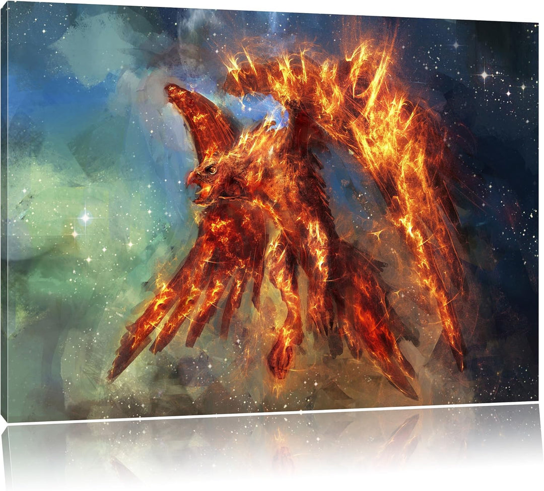 Pixxprint Feuriger Adler, Format: 100x70 auf Leinwand, XXL riesige Bilder fertig gerahmt mit Keilrah