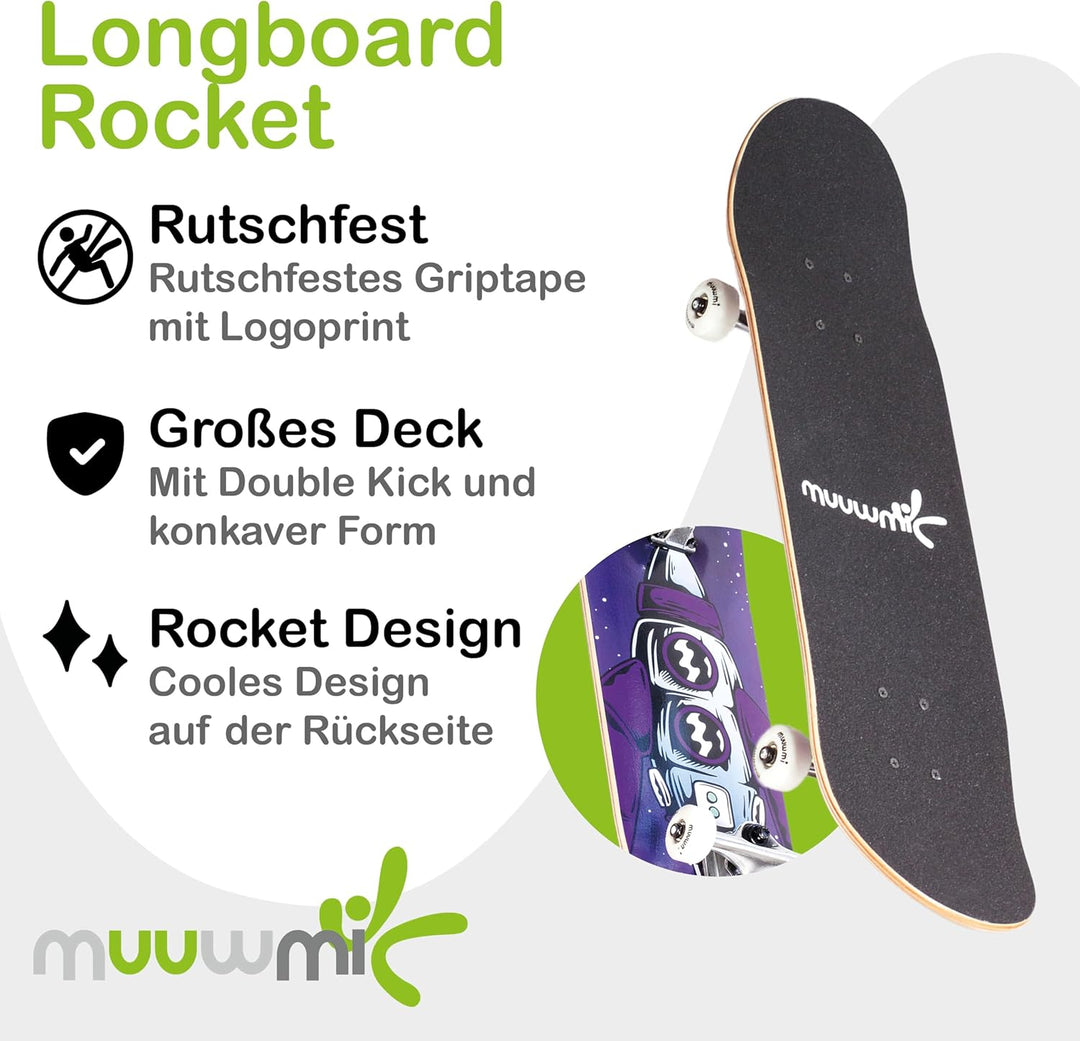 muuwmi ABEC 5 Skateboard mit Rucksack, Unisex, Wave-Design Rakete, Rakete