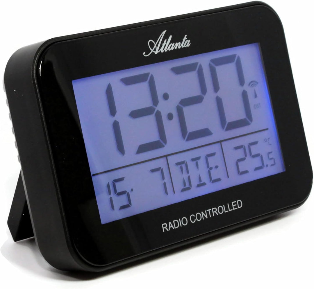 Atlanta Funkwecker Digital LCD Anzeige Alarm Snooze Licht Datum Temperatur - 1802/7 Schwarz