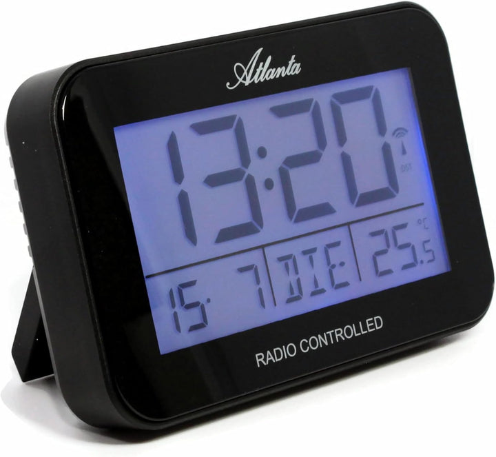 Atlanta Funkwecker Digital LCD Anzeige Alarm Snooze Licht Datum Temperatur - 1802/7 Schwarz
