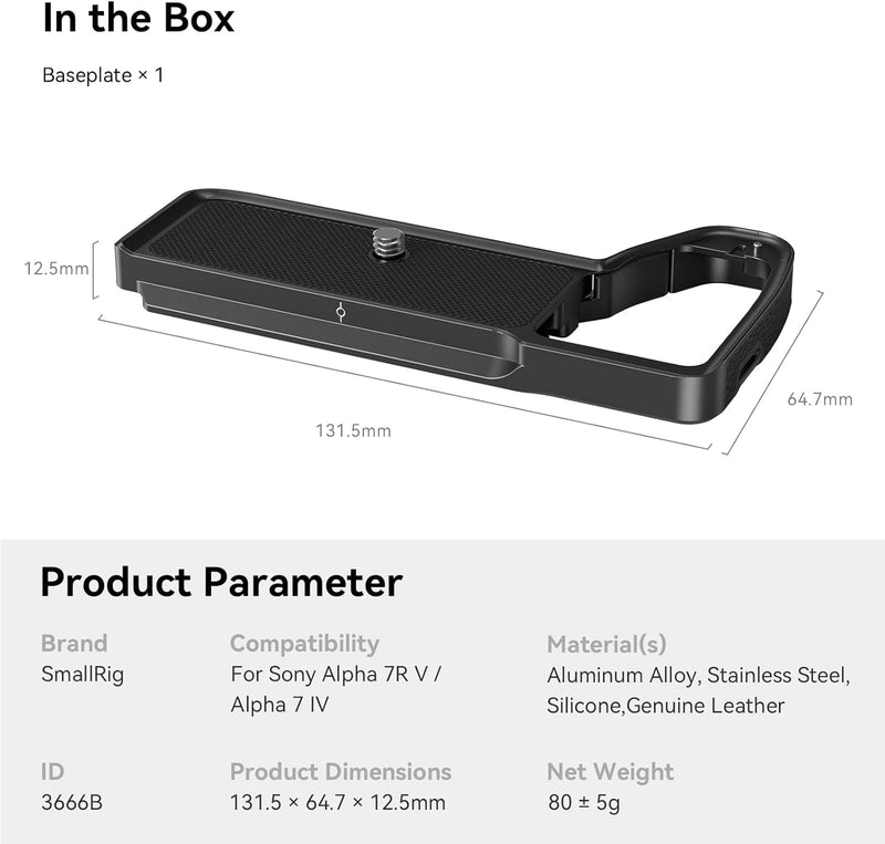 SMALLRIG A7IV A7RV A7SIII Baseplate für Sony Alpha 7 IV Alpha 7R V Kamera, mit Schnellwechselplatte