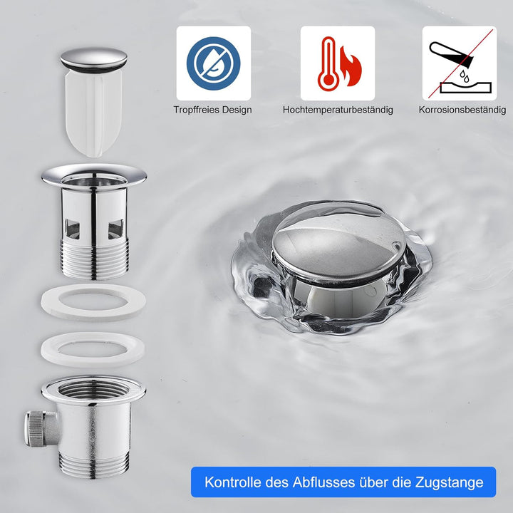 Wasserhahn Bad mit Zugstangen-Ablauf, Waschtischarmatur Einhebelmischer mit Auslauf Höhe 90 mm, Bada