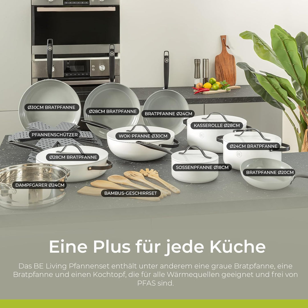 Be Living Essential Pfannenset 3-teilig, Bratpfanne 20/24/28 cm, Non Stick Keramik Antihaft, Indukti