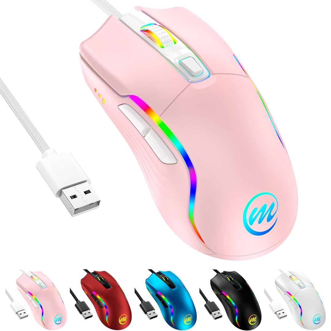 memzuoix Gaming Maus mit Kabel und LED-Lichtern – 12.800 DPI einstellbar, 6 Tasten, 12 RGB-Modi, Erg