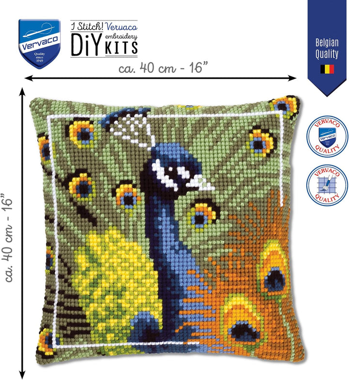 Vervaco stolze Pfau Kreuzstichkissen/Stickkissen vorgedruckt, Baumwolle, Mehrfarbig, 40 x 40 x 0.3 c
