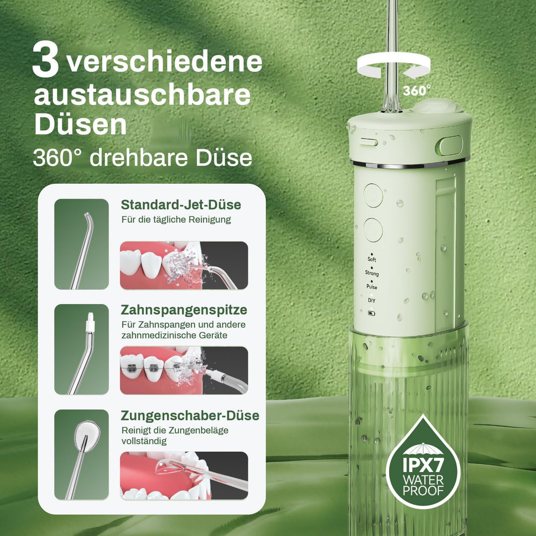 JTF Munddusche Mini, Tragbar Elektrische Zahnreinigung Kabellos, Reise Zahnzwischenraumreiniger mit