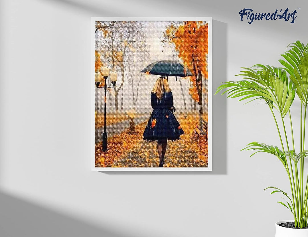 Figured'Art Diamond Painting Erwachsene 40x50cm Mit Rahmen Ganze Leinwand gespannt Frau im Regen 5D