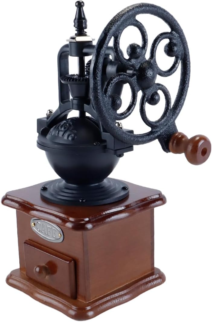 Alide Manuelle Kaffeemühle im Vintage-Stil, kleine Kaffeebohnenmühle aus Holz, Walzen-Getreidemühle,
