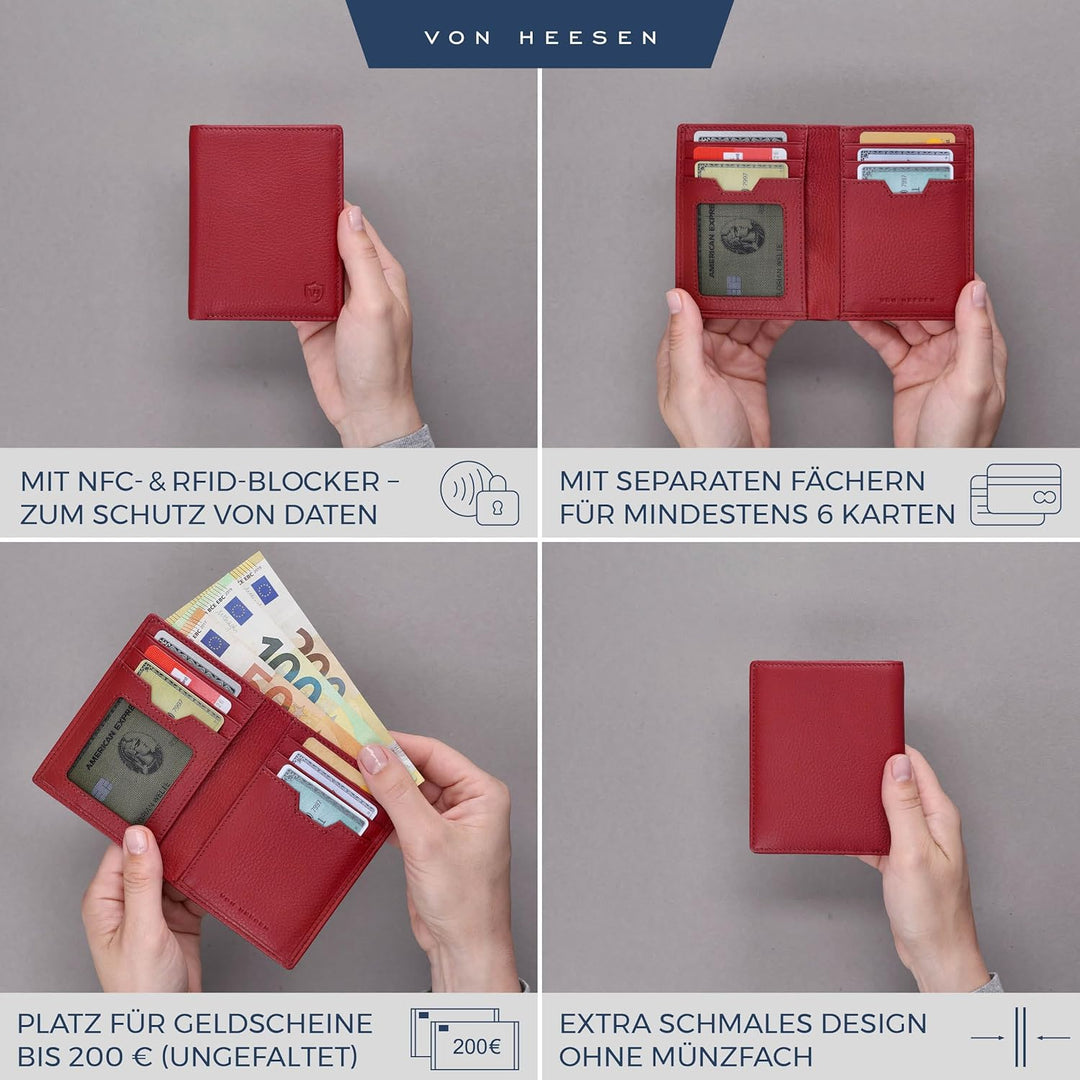 VON HEESEN® Leder Geldbörse Herren & RFID Schutz I Echtleder Geldbeutel für Männer & Damen I Portemo