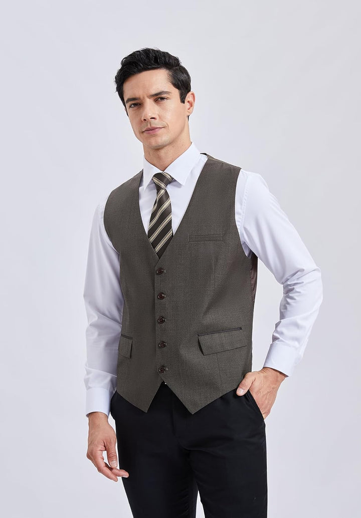 HISDERN Anzugweste für Herren Elegant Hochzeit Weste Klassische Einfarbig Casual Businessweste Forme