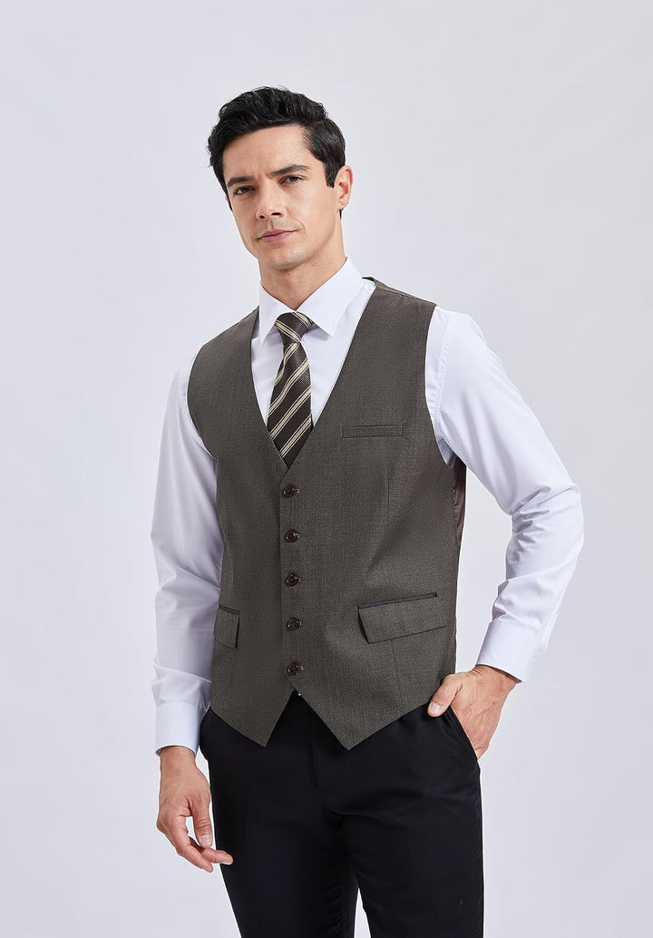 HISDERN Anzugweste für Herren Elegant Hochzeit Weste Klassische Einfarbig Casual Businessweste Forme