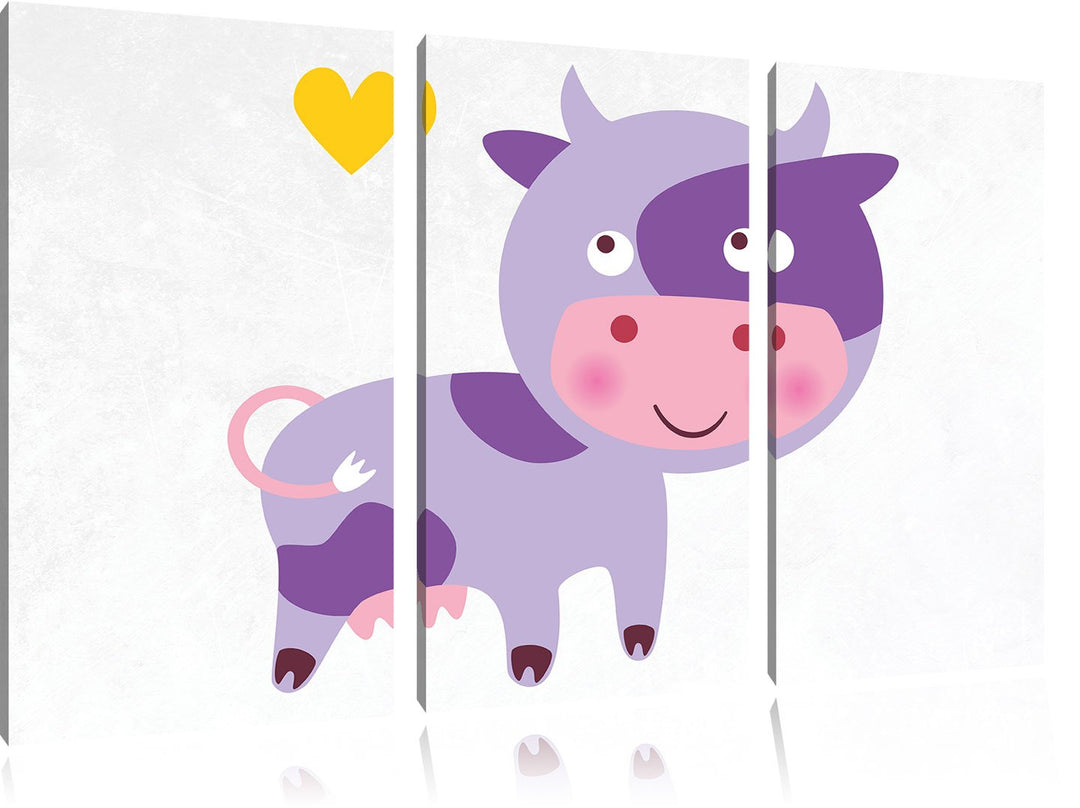 Pixxprint Niedliche Kuh weiss 3-Teiler Leinwandbild 120x80 Bild auf Leinwand